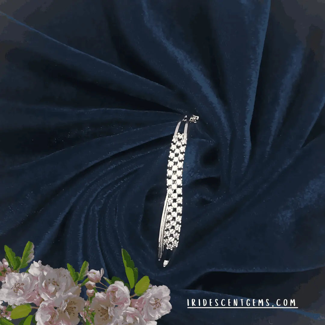 Rhodium plated American diamond bracelet close-up with sparkling CZ stones