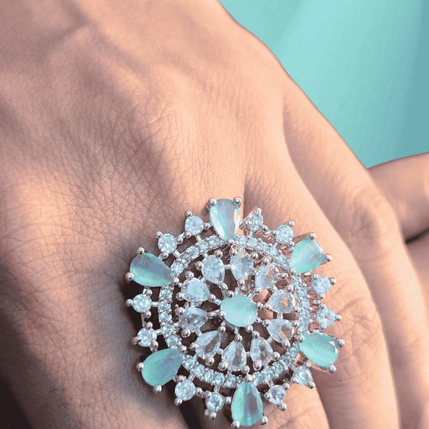 Ring for Women – Floral Cluster American Diamond Adjustable Design - Iridescent Gems