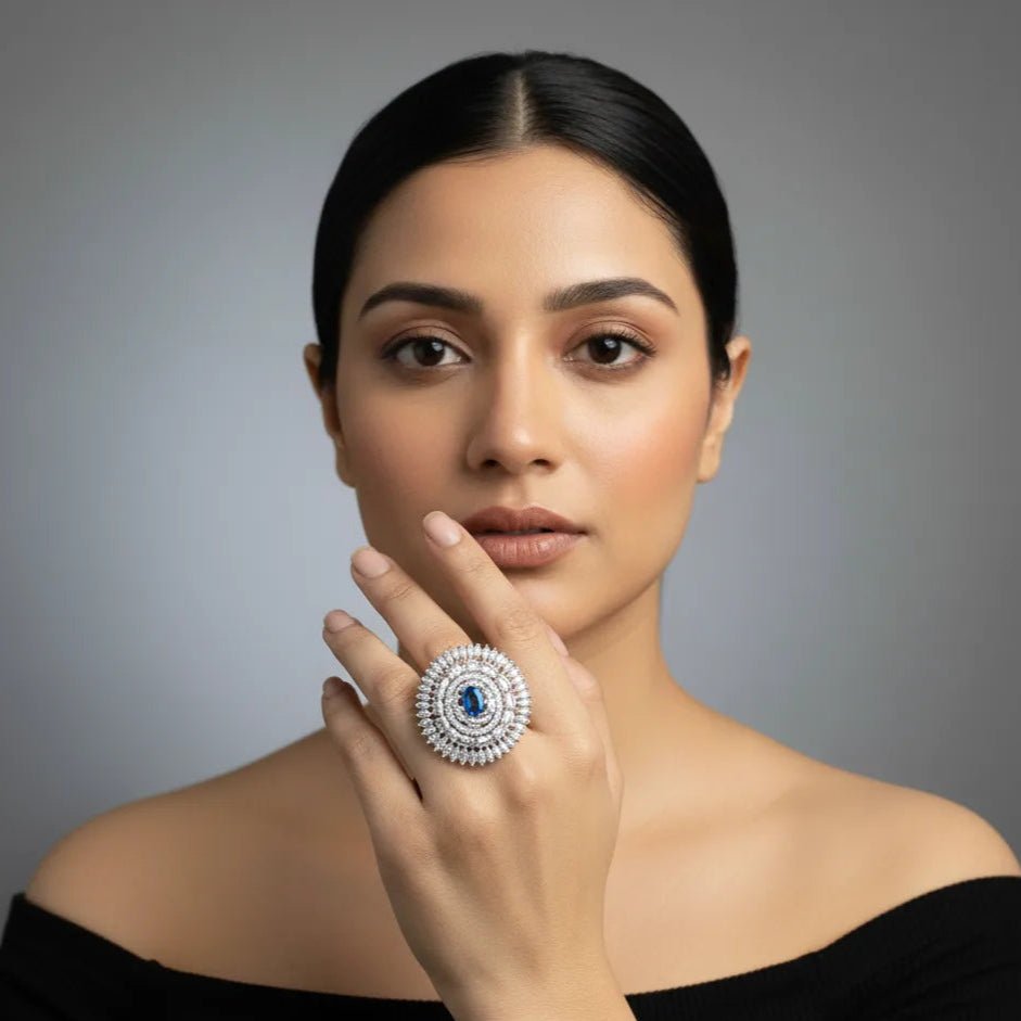 Statement Ring for Women ā American Diamond Multi - Layer Circular Adjustable - Iridescent Gems