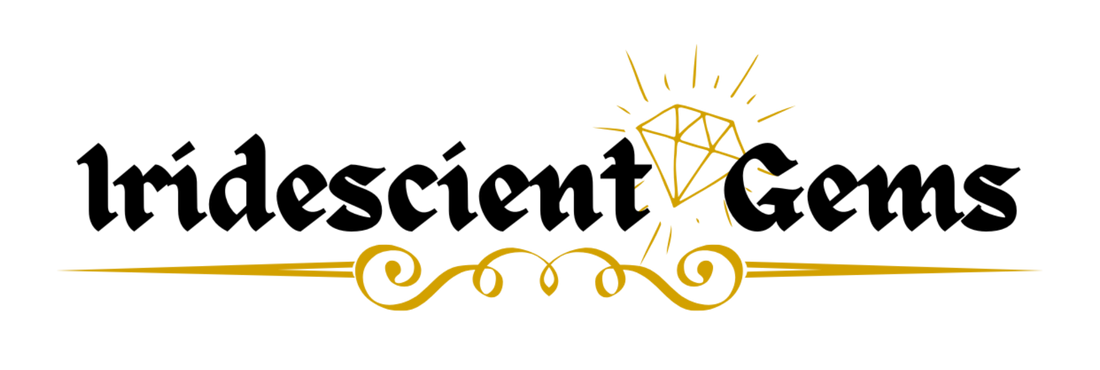 Logo for 'Iridescent Gems' with a diamond symbol on a 