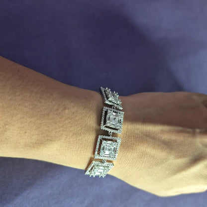 American diamond square cut adjustable bracelet on wrist for women