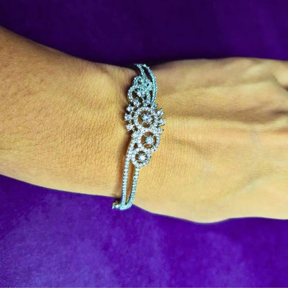 American Diamond Bracelet for Women | Floral CZ Fixed Size Bangle - Iridescent Gems