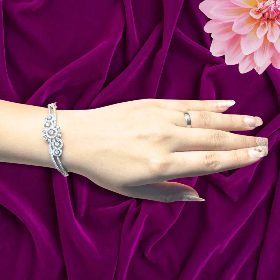 American Diamond Bracelet for Women | Floral CZ Fixed Size Bangle - Iridescent Gems