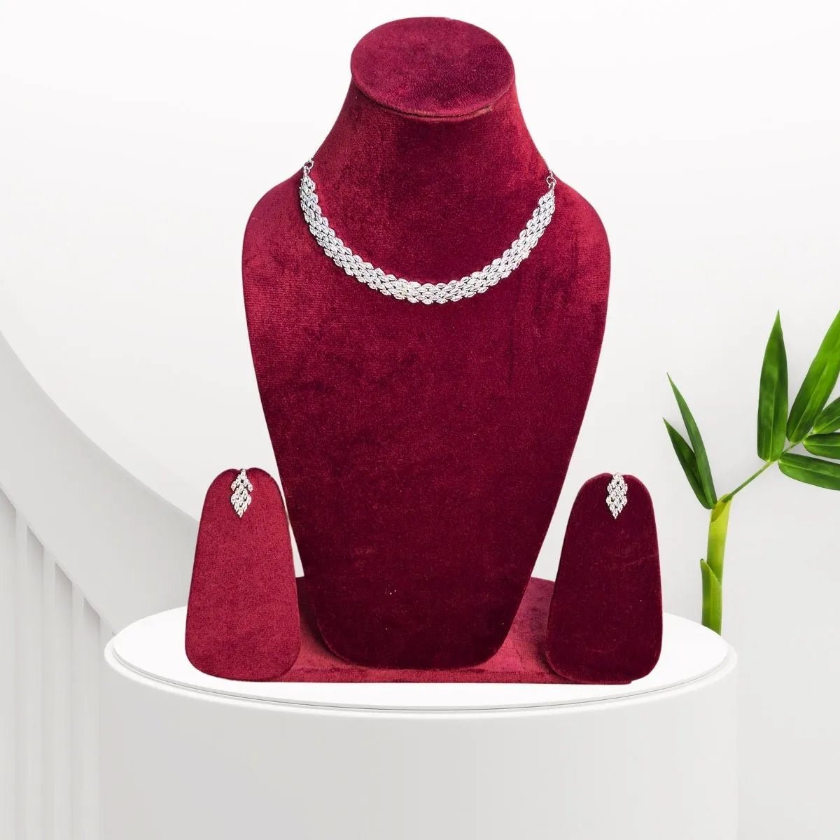 American Diamond Necklace Set – Braided Chain Design with Matching Earrings - Iridescent Gems