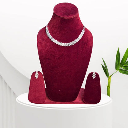 American Diamond Necklace Set – Braided Chain Design with Matching Earrings - Iridescent Gems