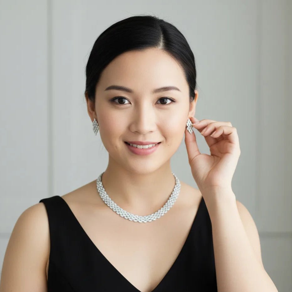 American Diamond Necklace Set – Braided Chain Design with Matching Earrings - Iridescent Gems