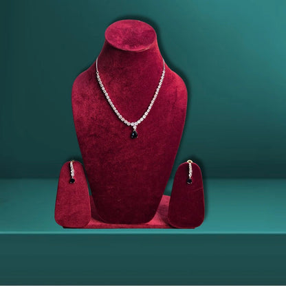 American Diamond Necklace Set – Navy Teardrop with Matching Earrings - Iridescent Gems