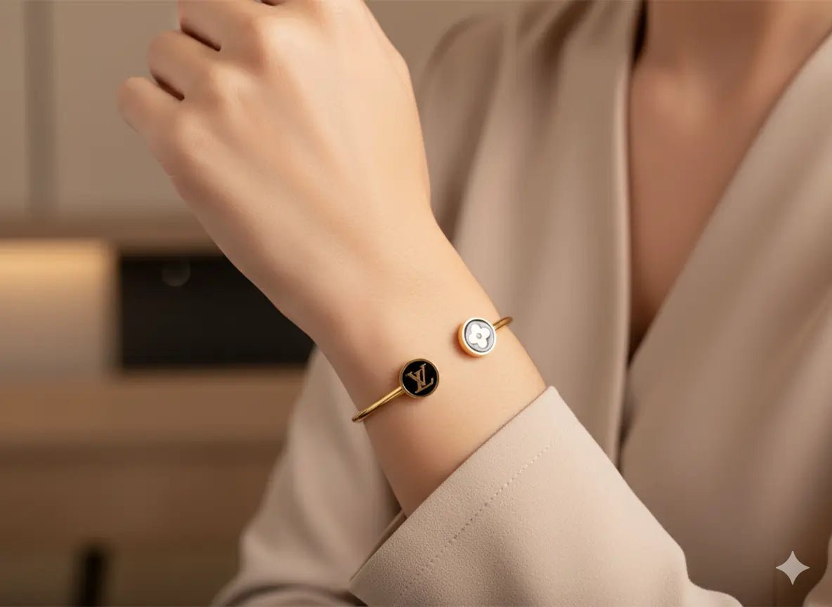 Elegant Gold - Plated Open Cuff Bracelet for women - Iridescent Gems