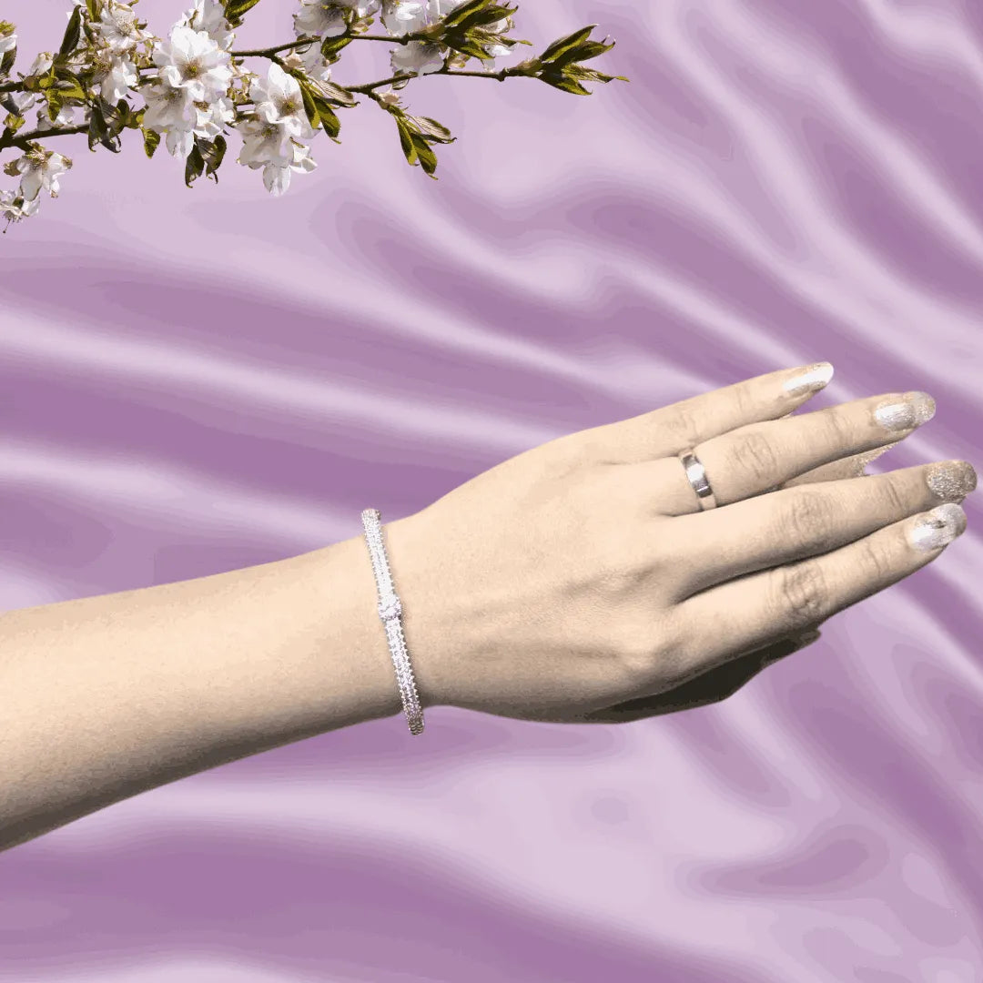 Fixed size bangle, American diamond, rhodium plating, stackable daily jewelry