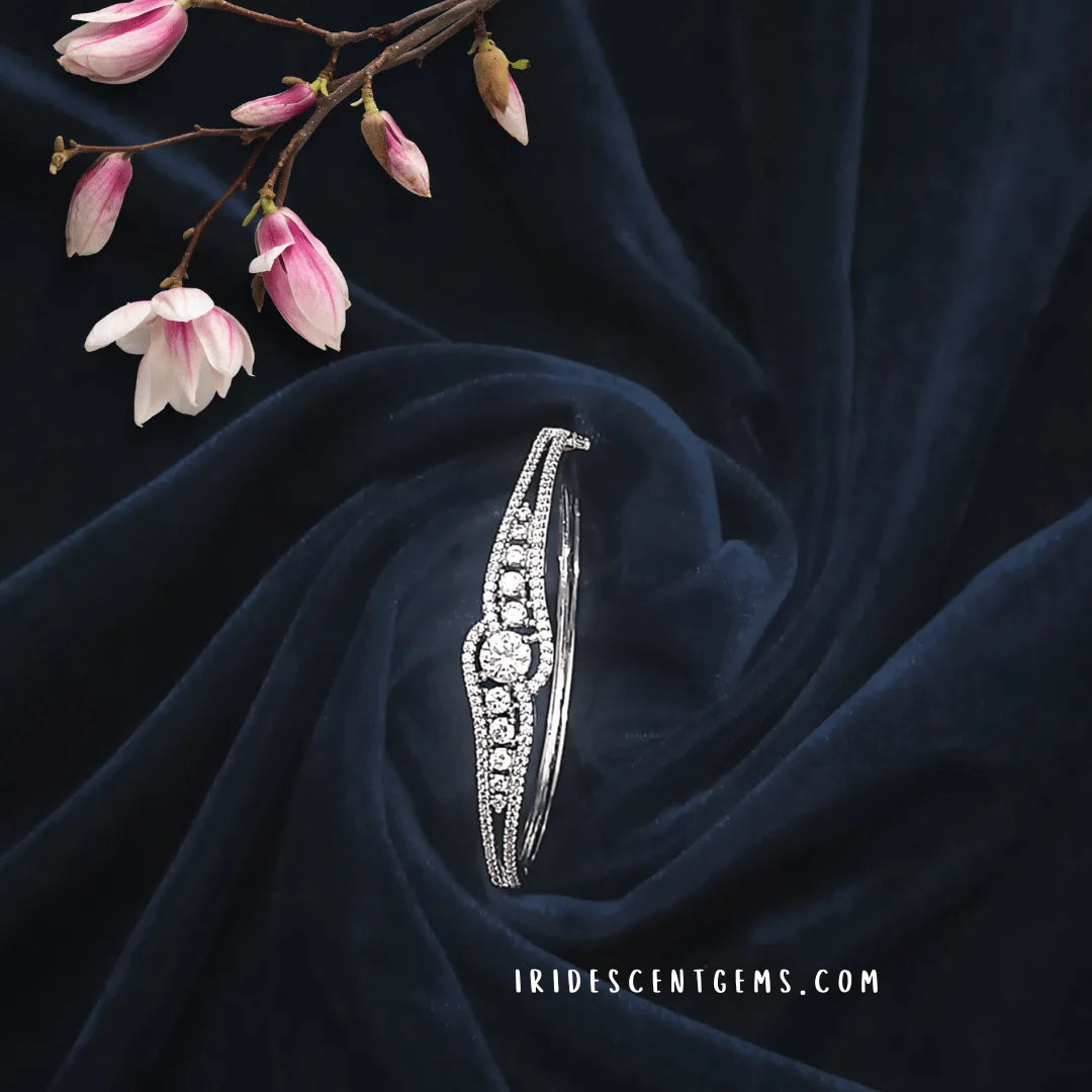 Fixed size silver bracelet, polished shine, American diamond stones, gifting jewelry option