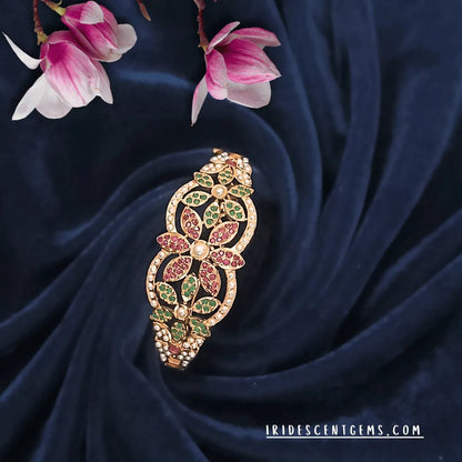 Floral Jadau Bracelet – Gold Plated Kada, Festive & Elegant - Iridescent Gems