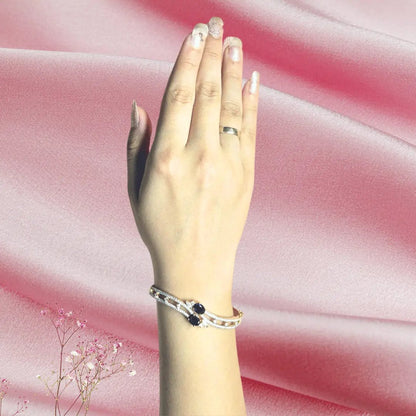 Gold Plated American Diamond Bracelet Blue Pink Stones | Fixed Size - Iridescent Gems