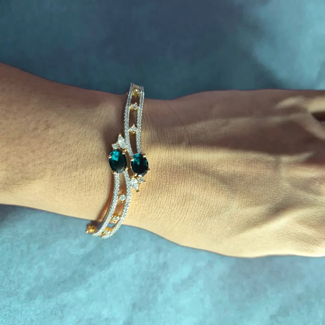 Gold Plated American Diamond Bracelet Blue Pink Stones | Fixed Size - Iridescent Gems
