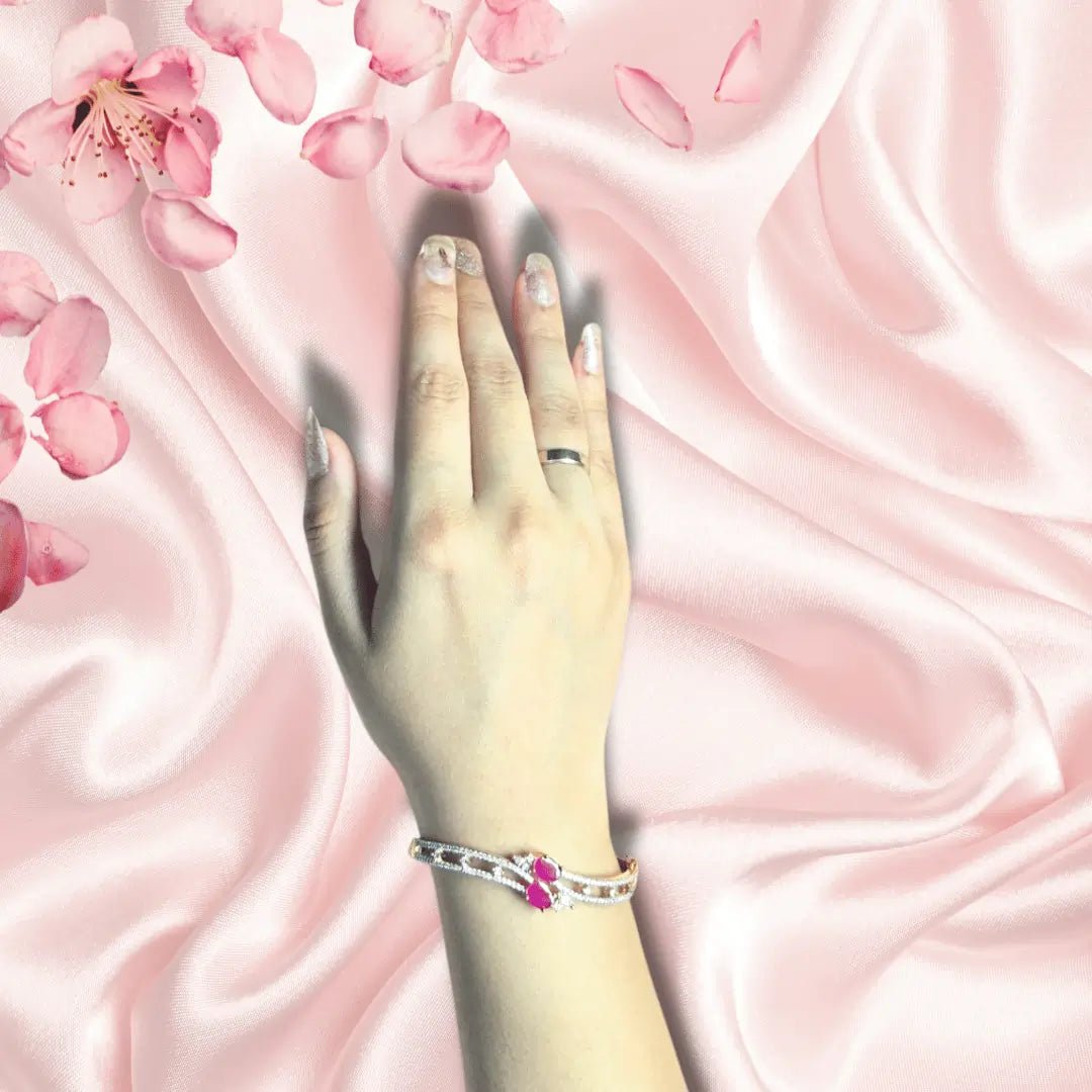 Gold Plated American Diamond Bracelet Blue Pink Stones | Fixed Size - Iridescent Gems