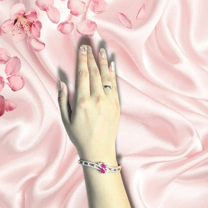 Gold Plated American Diamond Bracelet Blue Pink Stones | Fixed Size - Iridescent Gems