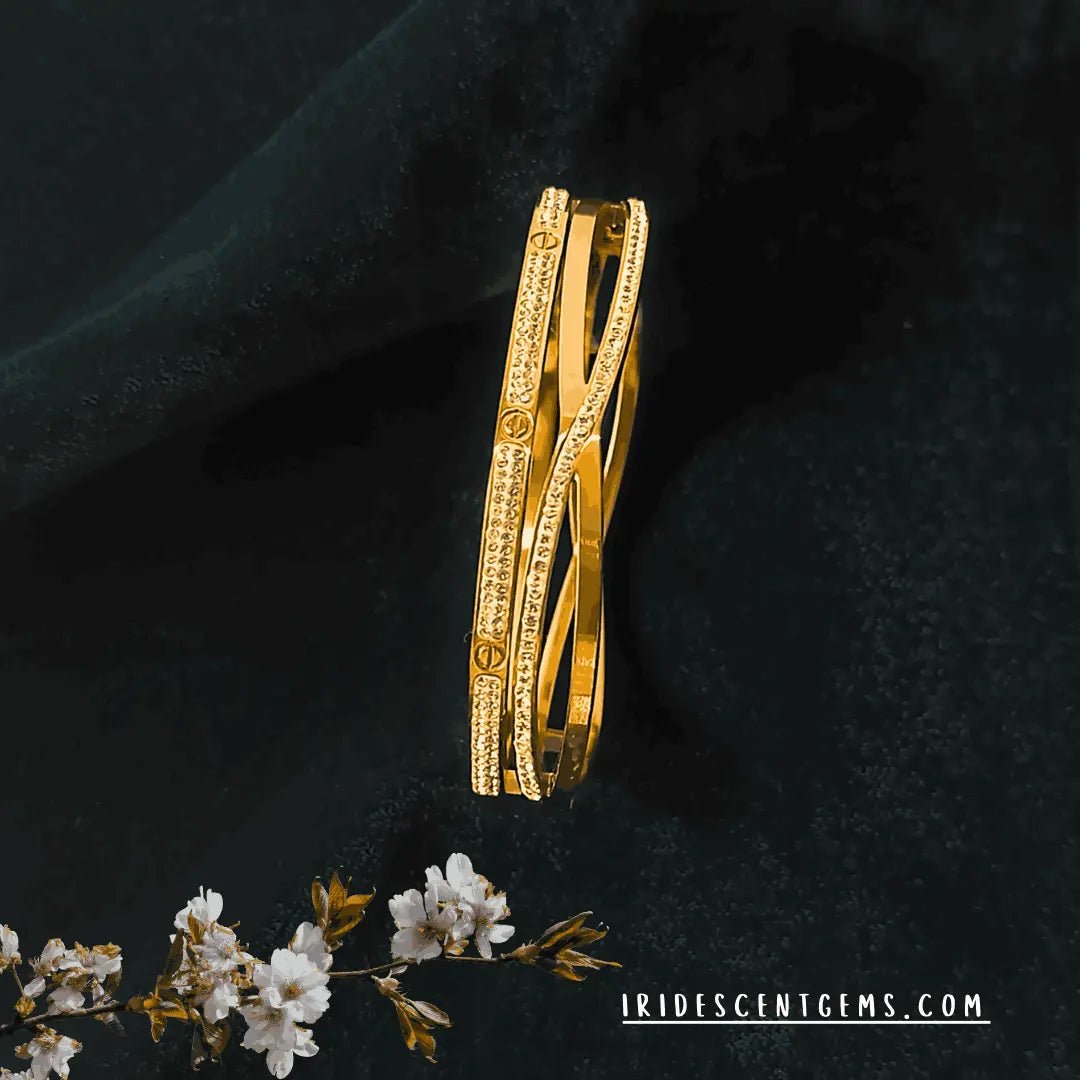 Gold - Plated American Diamond Bracelet | Oval Bangle for Women - Iridescent Gems