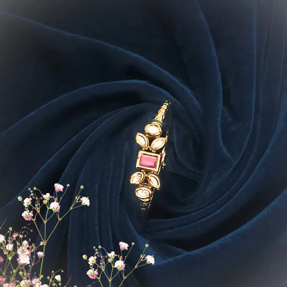 Cuff Style Kundan Bracelet – Antique Gold Polish