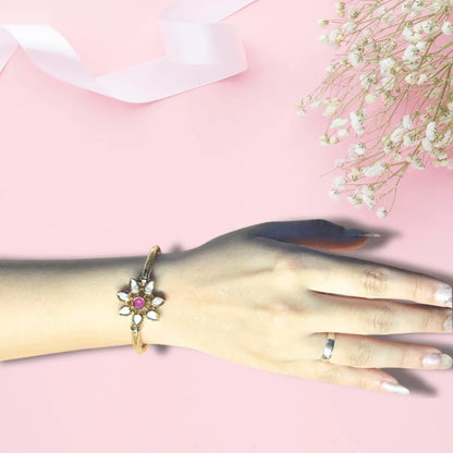 Kundan Bracelet | Antique Gold Cuff Style | Polki Design - Iridescent Gems