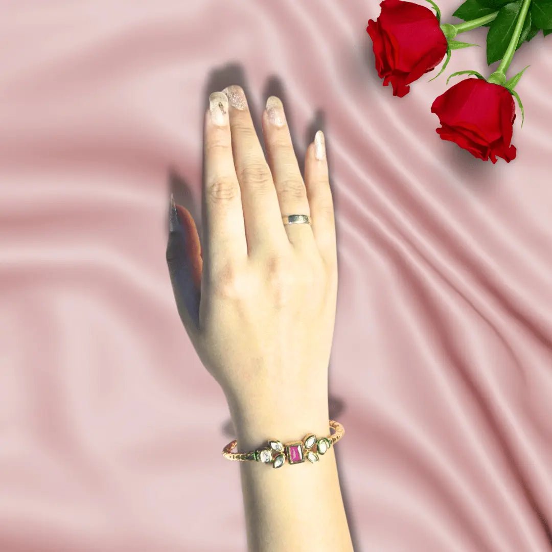 Kundan Bracelet Cuff Style | Antique Gold | Traditional for Women - Iridescent Gems