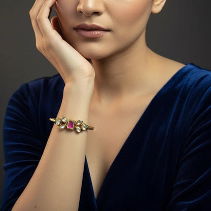 Kundan Bracelet Cuff Style | Antique Gold | Traditional for Women - Iridescent Gems