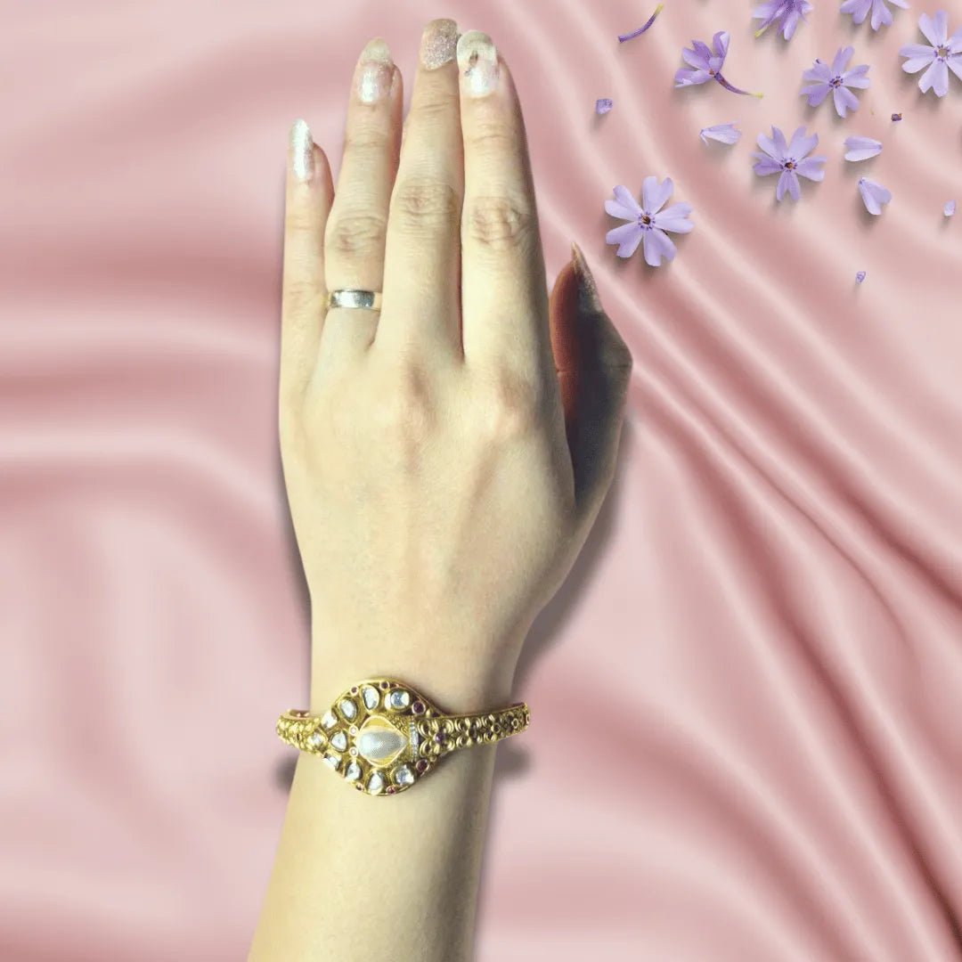 Kundan Bracelet Gold Plated – Secure Screw Lock for Weddings - Iridescent Gems