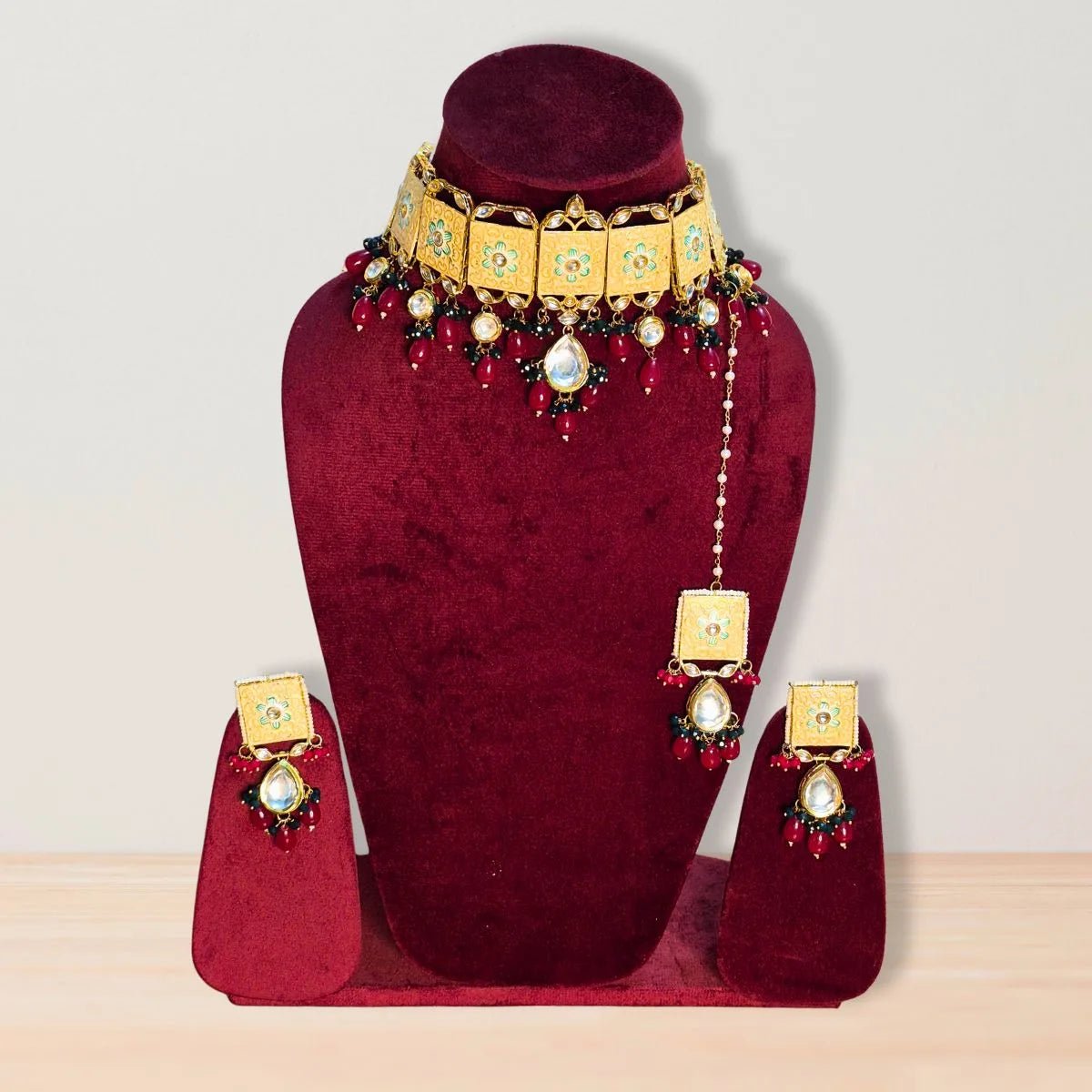 Kundan Meenakari Choker Necklace Set - Traditional Heavy Bridal Set - Iridescent Gems