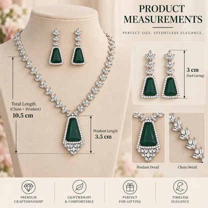 Necklace Set for Women – Green Shield-Cut American Diamond - Iridescent Gems