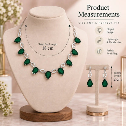 Necklace Set for Women – Green Teardrop American Diamond - Iridescent Gems