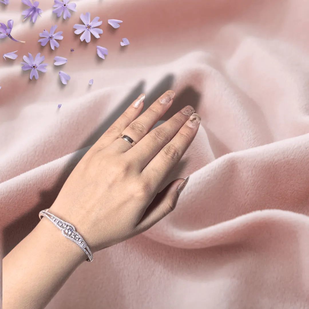 Party wear silver bracelet for women with genuine AD stones, festive style