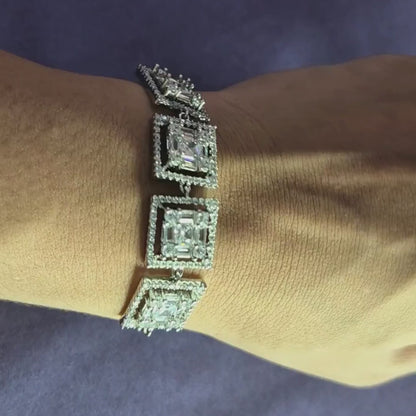 American Diamond Bracelet - Adjustable Rhodium Chain for Women
