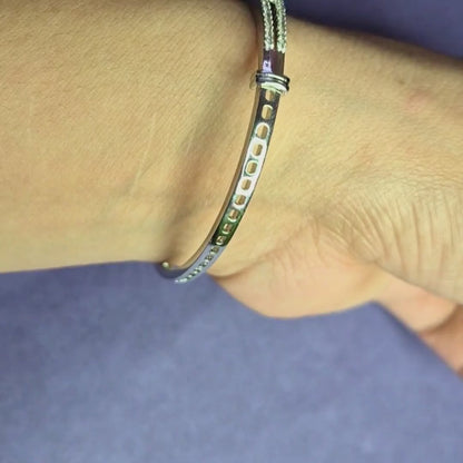 Silver bracelet for women with American diamond stones, close wrist view