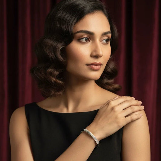 Rhodium Plated American Diamond Bracelet – Elegant CZ Design for Women - Iridescent Gems