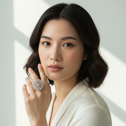 Ring for Women – American Diamond Floral Statement Adjustable - Iridescent Gems