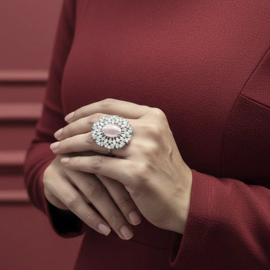 Ring for Women – American Diamond Halo Adjustable Statement - Iridescent Gems