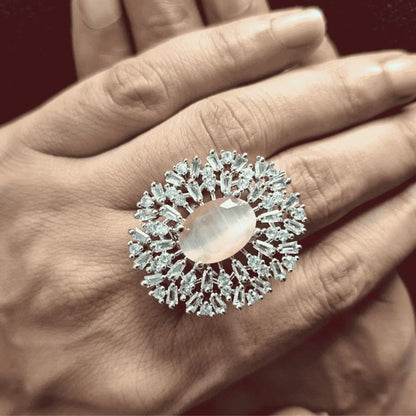 Ring for Women – American Diamond Halo Adjustable Statement - Iridescent Gems