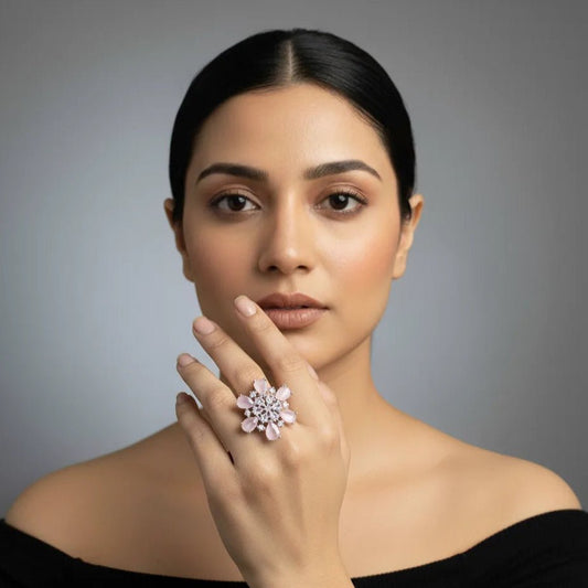 Ring for Women – American Diamond Oval Cluster Moonstone Effect Adjustable - Iridescent Gems