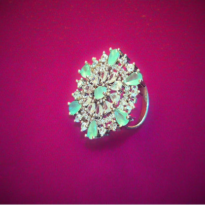 Ring for Women – Floral Cluster American Diamond Adjustable Design - Iridescent Gems