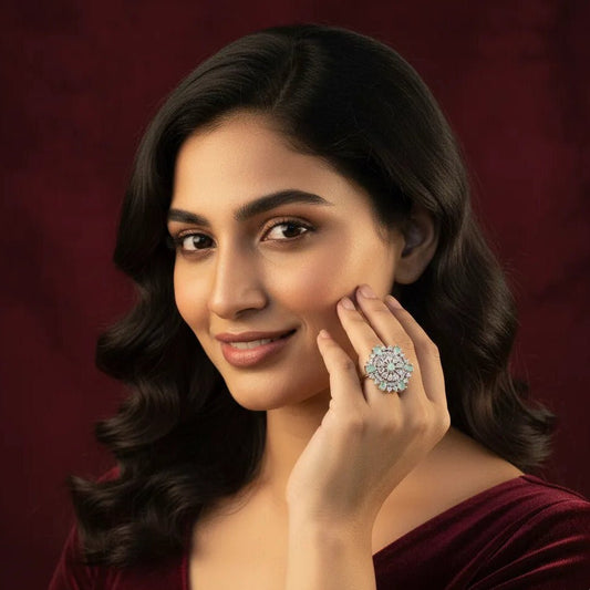 Ring for Women – Floral Cluster American Diamond Adjustable Design - Iridescent Gems