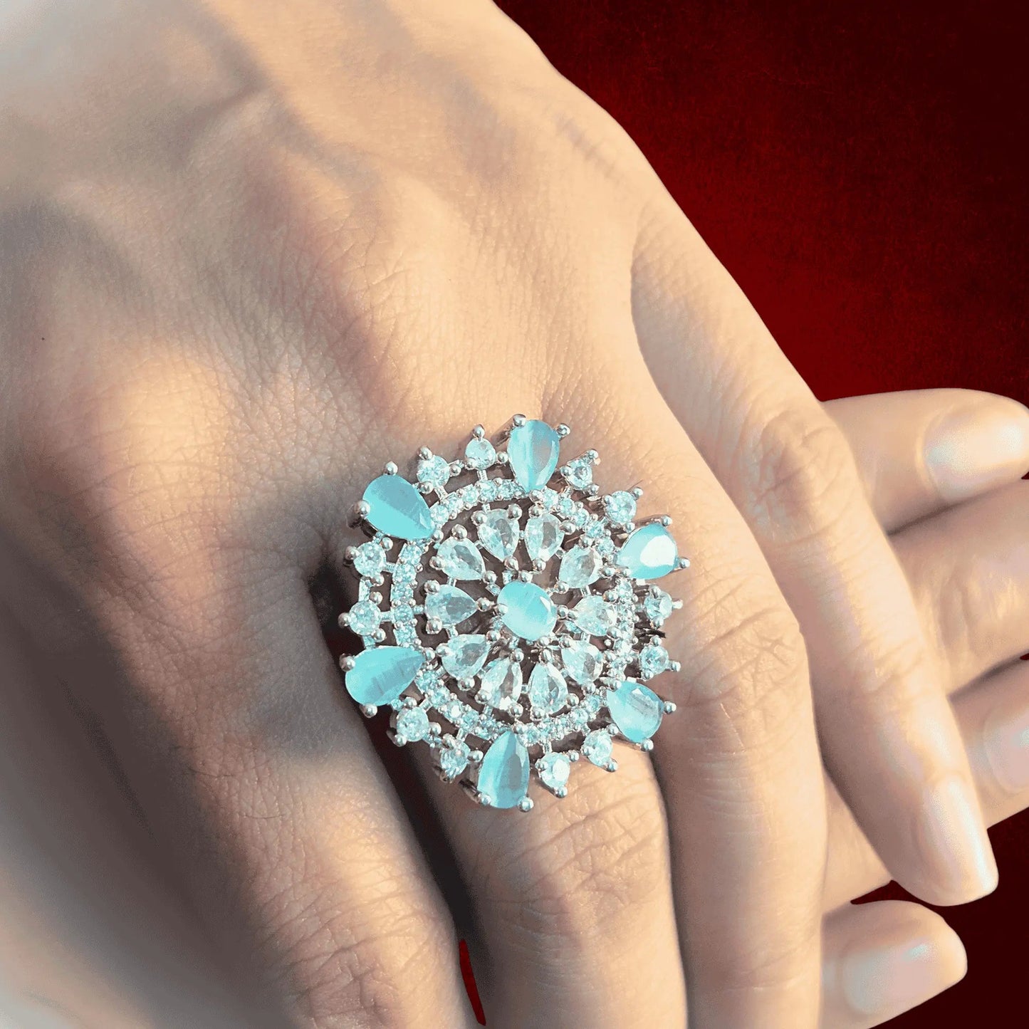 Ring for Women – Floral Cluster American Diamond Adjustable Design - Iridescent Gems