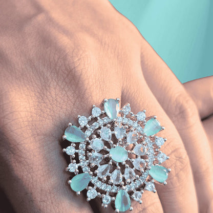 Ring for Women – Floral Cluster American Diamond Adjustable Design - Iridescent Gems