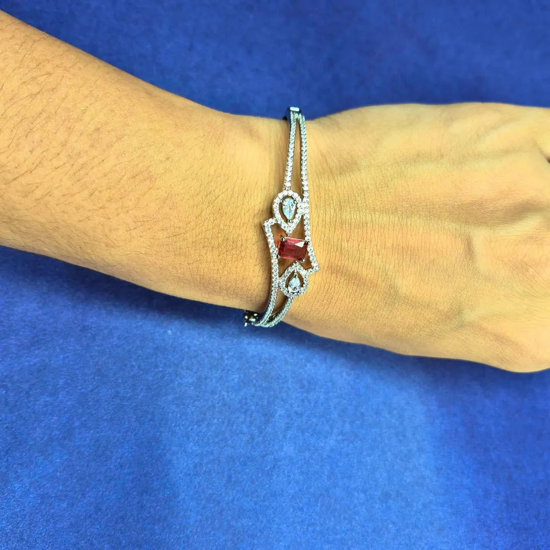 Stackable American diamond bracelet for women, slip-on party wear, bright silver finish