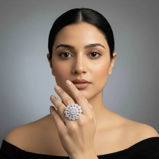 Statement Ring for Women – American Diamond Multi - Circle Adjustable - Iridescent Gems