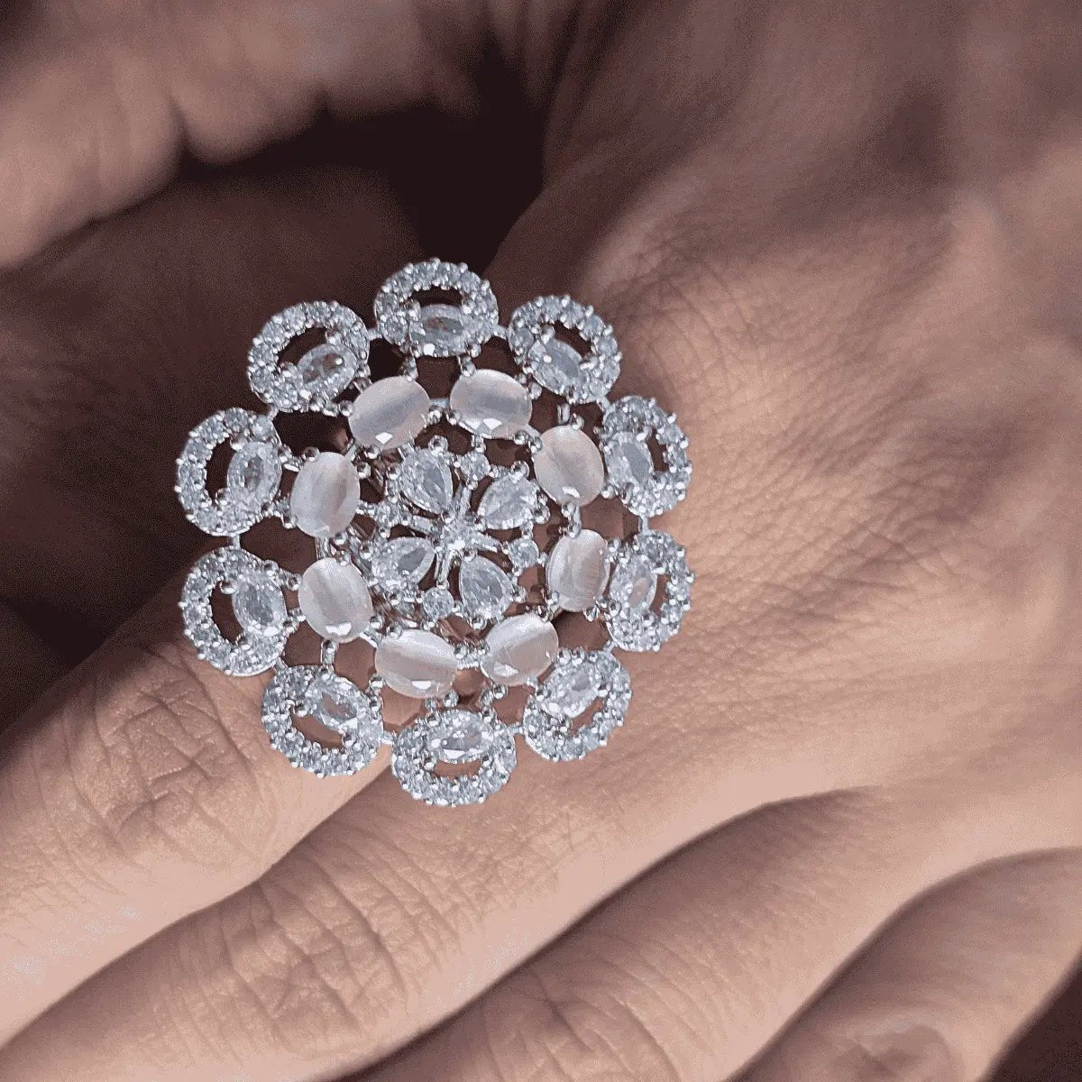 Statement Ring for Women – American Diamond Multi - Circle Adjustable - Iridescent Gems