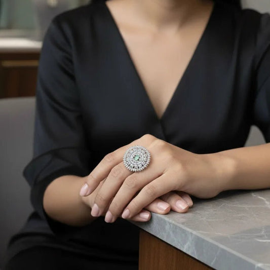 Statement Ring for Women – American Diamond Multi - Layer Circular Adjustable - Iridescent Gems