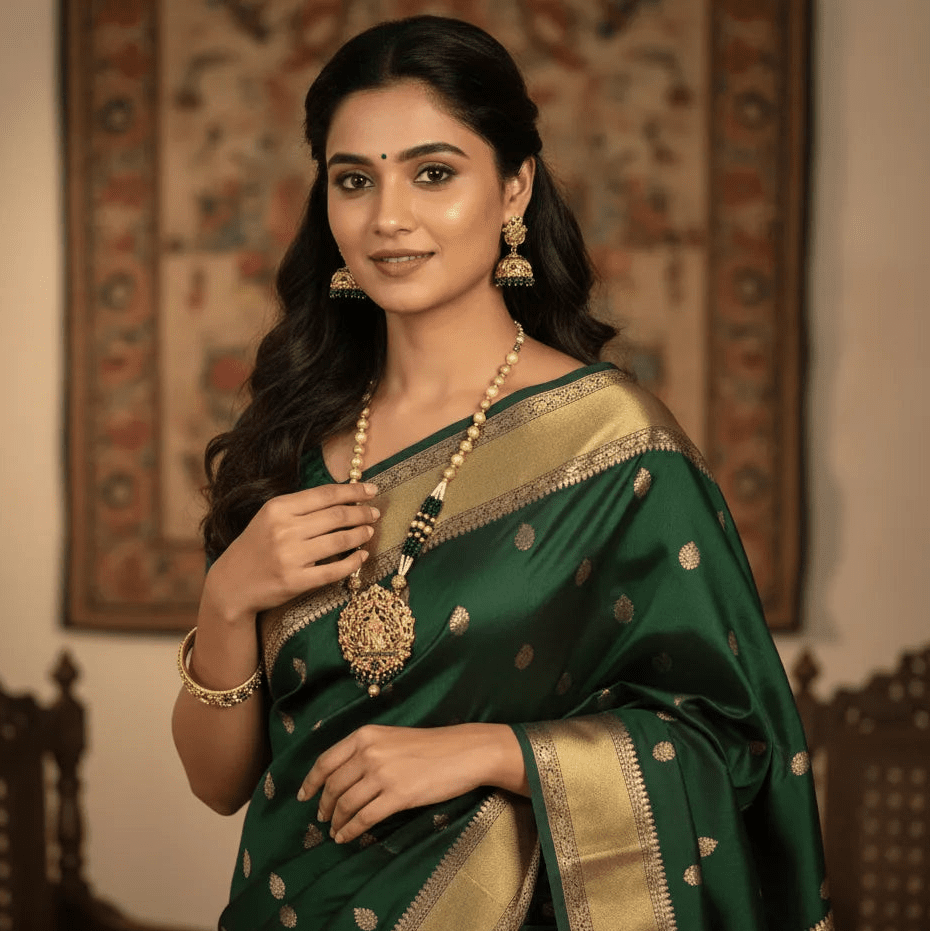 Temple Long Necklace Set - Traditional Radhe Krishna Temple Jewelry - Iridescent Gems