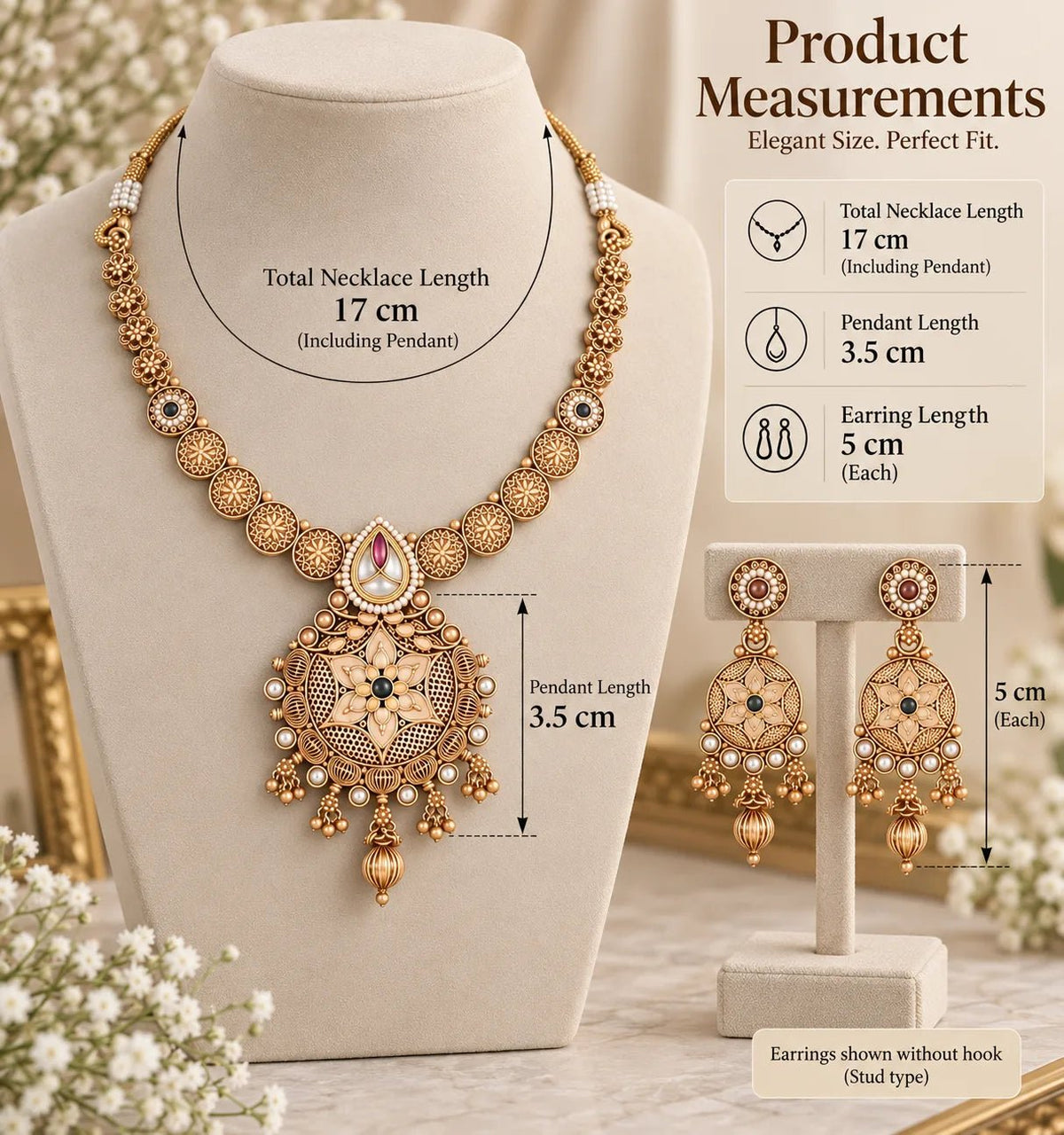 Traditional Jewellery Set – Antique Gold Filigree - Iridescent Gems