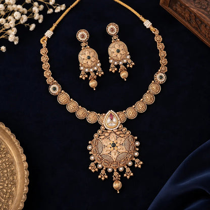 Traditional Jewellery Set – Antique Gold Filigree - Iridescent Gems